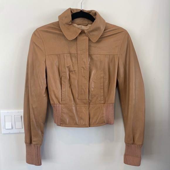 Catherine Malandrino Stunning Lamb Leather Bomber Jacket Coat Camel Tan - Picture 1 of 14